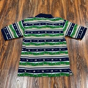 Boys Size M Green & Blue Vintage Stripe Kids Polo Baseball Shirt 8 10 Class Club